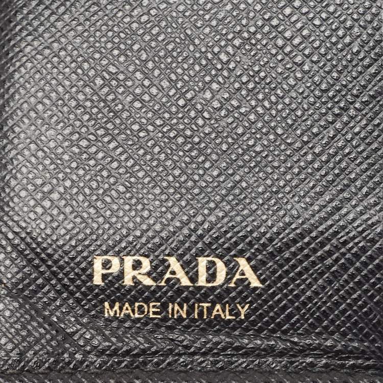 Pre Owned Prada Black Saffiano Metal Leather Logo Compact Wallet