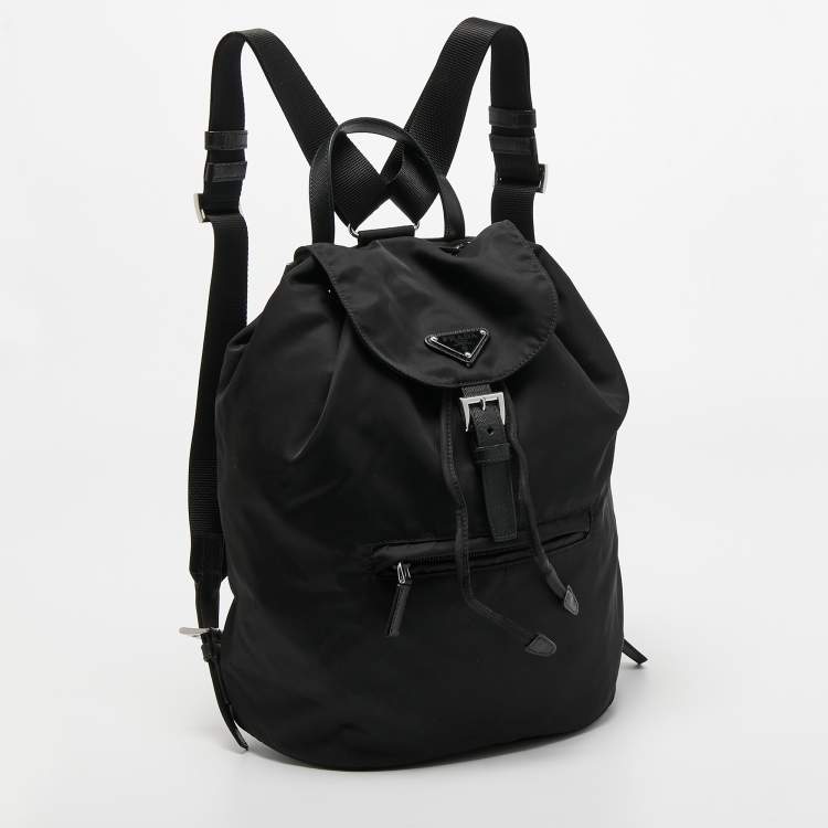 Pre Owned Prada Black Nylon Drawstring Backpack