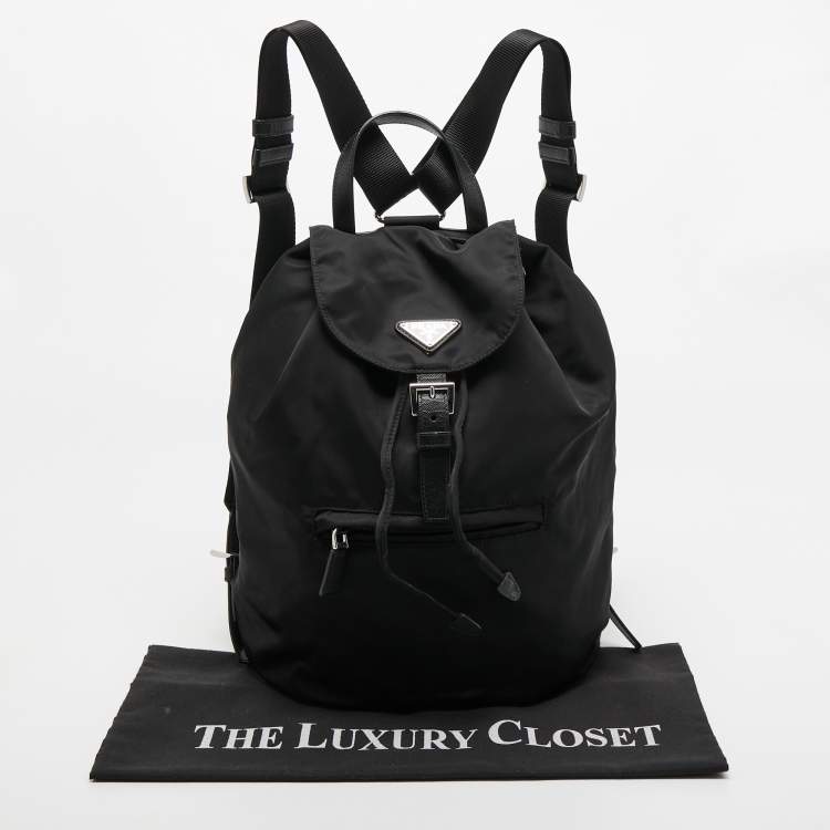 Pre Owned Prada Black Nylon Drawstring Backpack