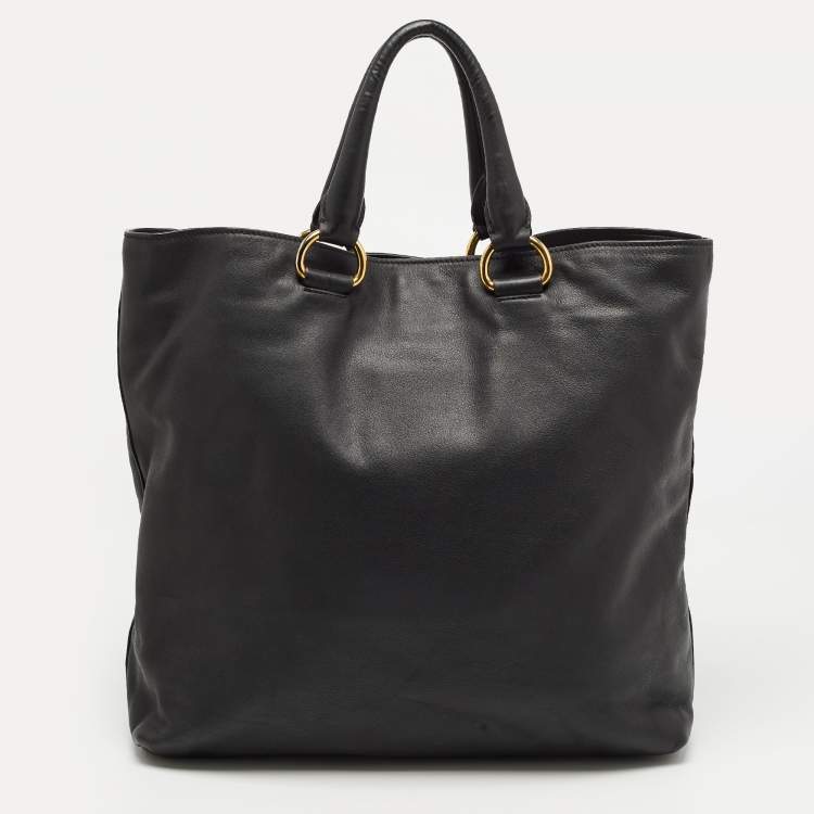Pre Owned Prada Black Vitello Daino Leather Shopper Tote