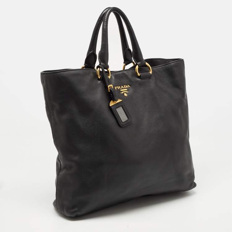 Pre Owned Prada Black Vitello Daino Leather Shopper Tote