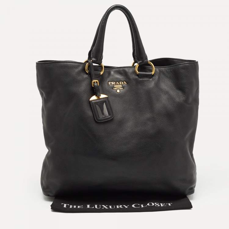 Pre Owned Prada Black Vitello Daino Leather Shopper Tote