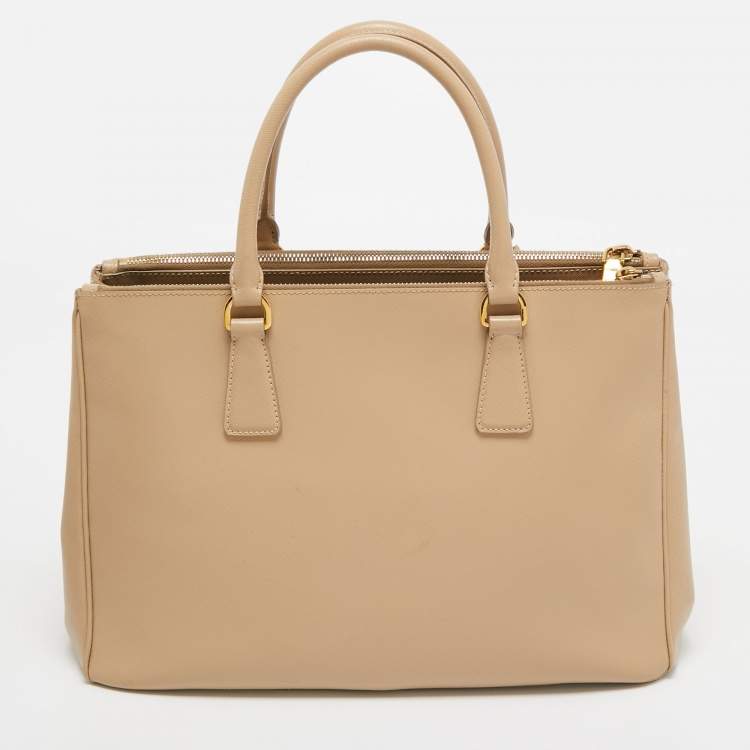 Pre Owned Prada Beige Saffiano Leather Medium Galleria Zip Tote