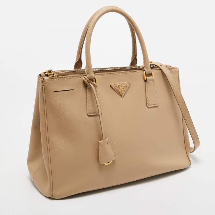 Pre Owned Prada Beige Saffiano Leather Medium Galleria Zip Tote