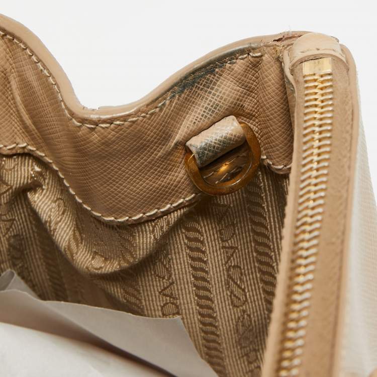 Pre Owned Prada Beige Saffiano Leather Medium Galleria Zip Tote