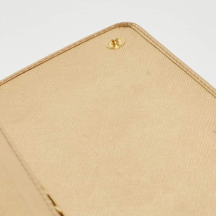 Pre Owned Prada Gold Saffiano Metal Leather Wallet on Chain