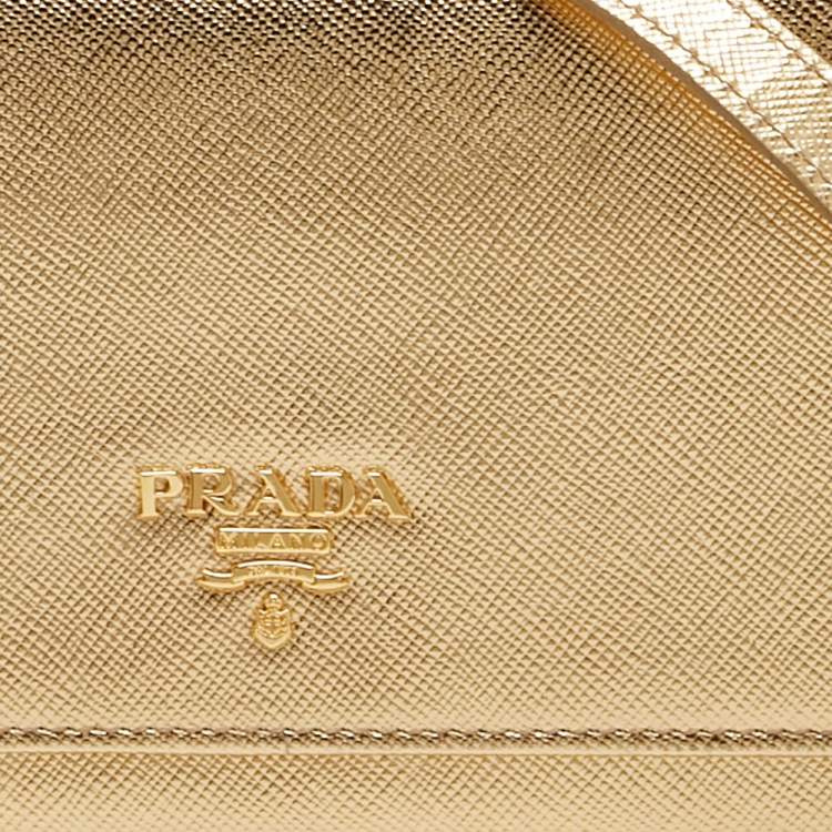 Pre Owned Prada Gold Saffiano Metal Leather Wallet on Chain