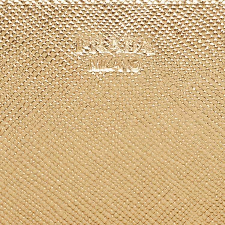 Pre Owned Prada Gold Saffiano Metal Leather Wallet on Chain