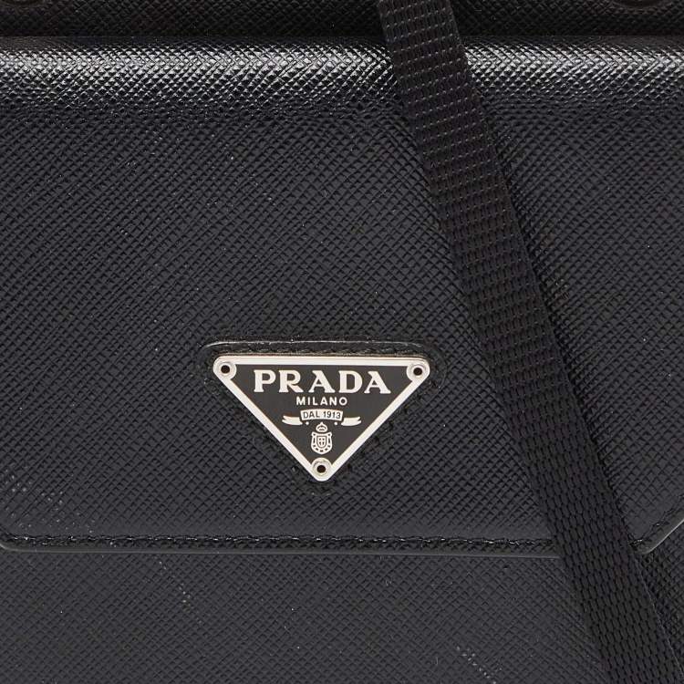 Pre Owned Prada Black/Red Saffiano Leather Logo Phone Crossbody Bag