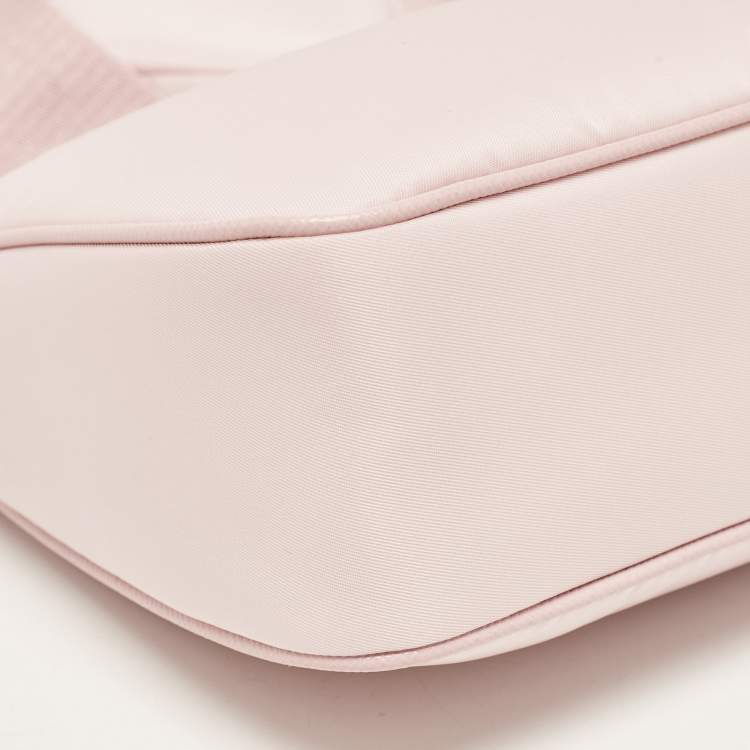 Pre Owned Prada Light Pink Nylon and Leather Re-Edition 2005 Baguette Bag