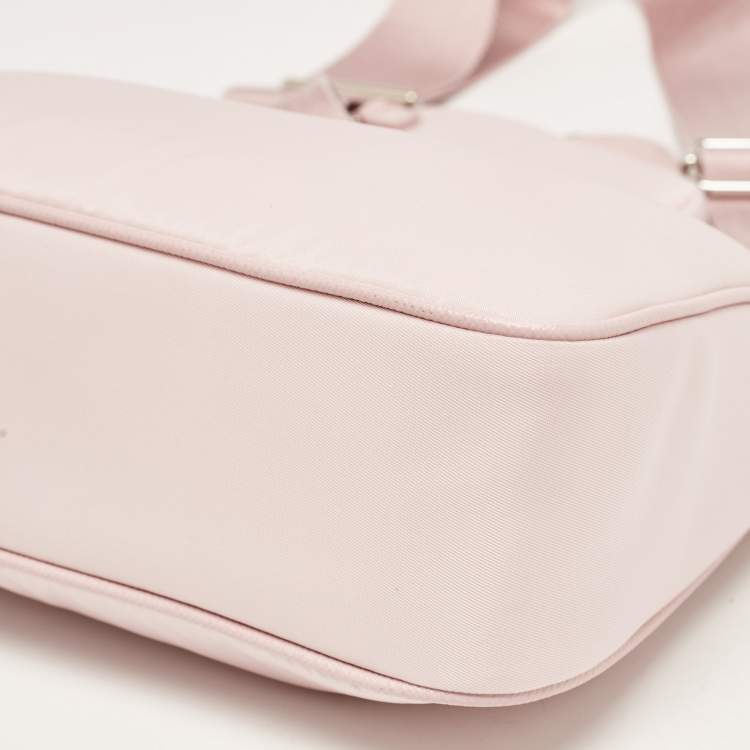 Pre Owned Prada Light Pink Nylon and Leather Re-Edition 2005 Baguette Bag