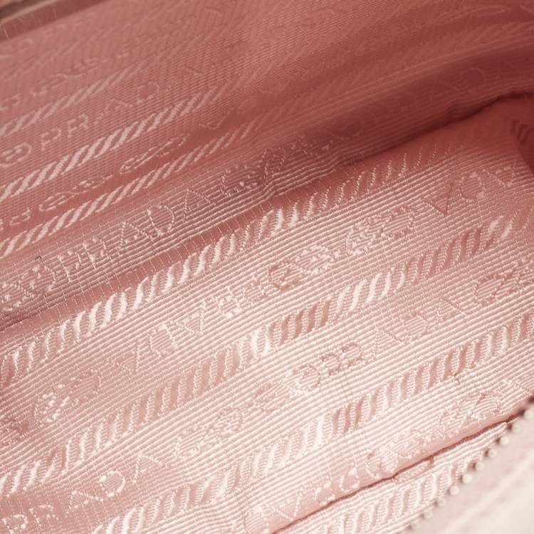 Pre Owned Prada Light Pink Nylon and Leather Re-Edition 2005 Baguette Bag