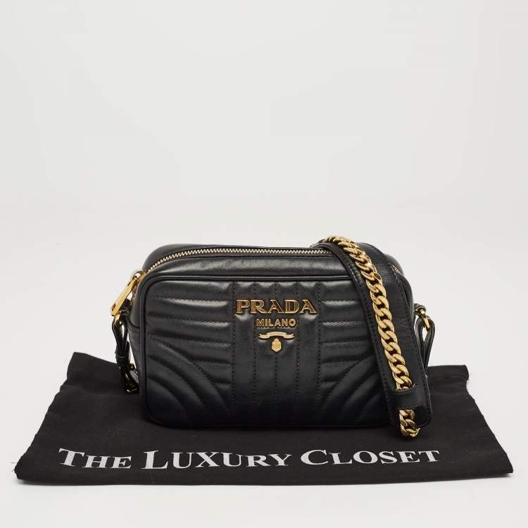 Pre Owned Prada Black Diagramme Leather Camera Bag