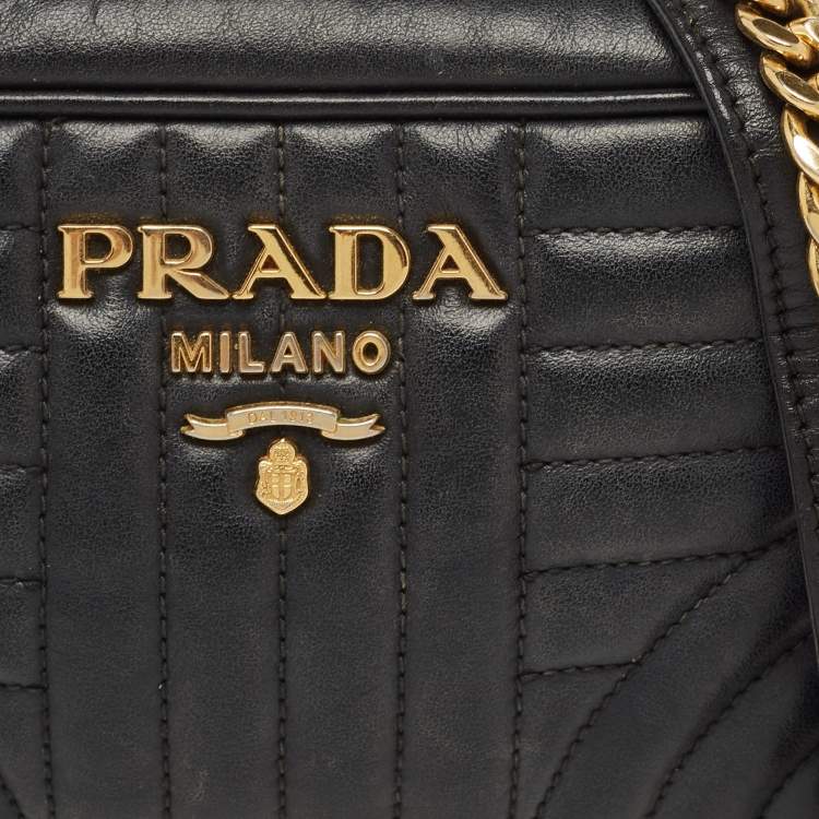 Pre Owned Prada Black Diagramme Leather Camera Bag