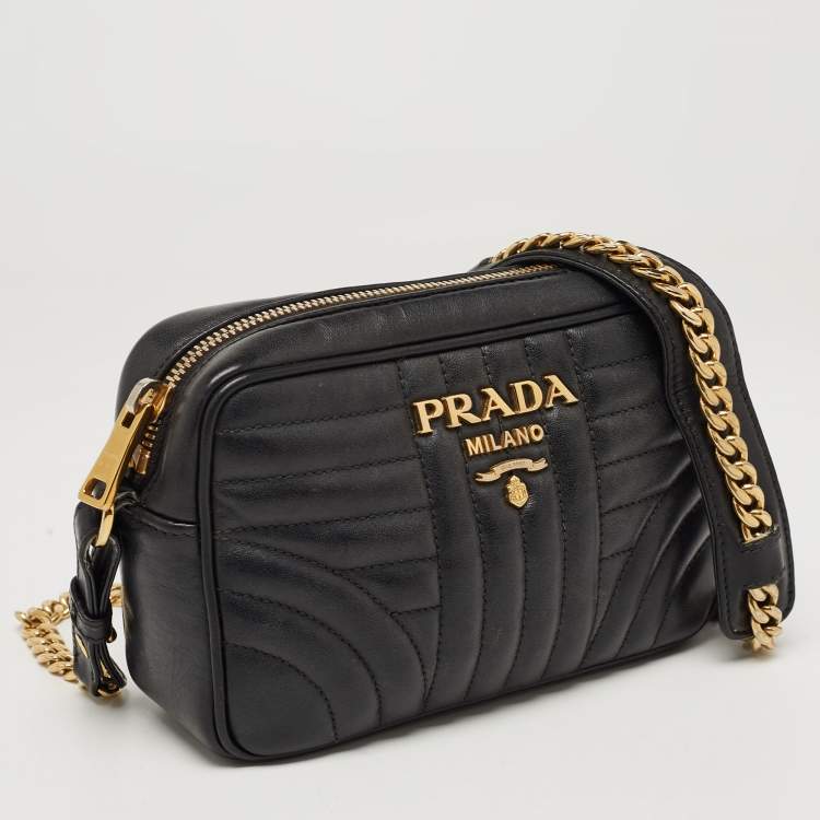 Pre Owned Prada Black Diagramme Leather Camera Bag