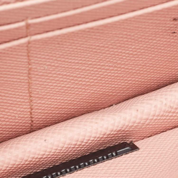 Pre Owned Prada Pink Saffiano Cuir Leather Wallet On Chain