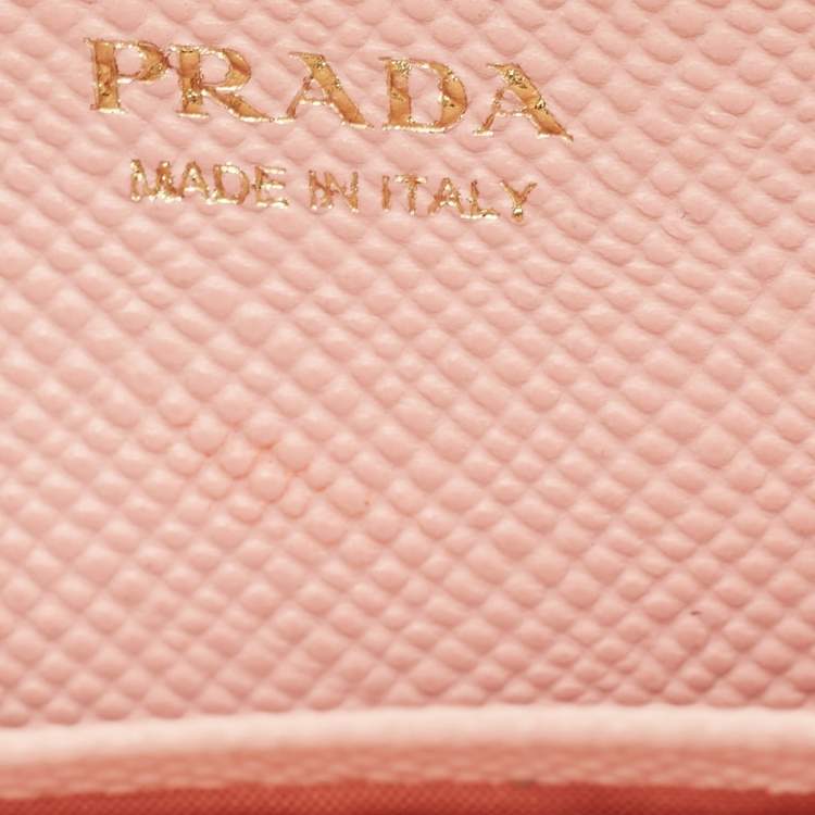 Pre Owned Prada Pink Saffiano Cuir Leather Wallet On Chain