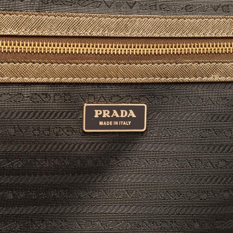 Pre Owned Prada Metallic Gold Saffiano Leather Travel Rolling Trolley Luggage