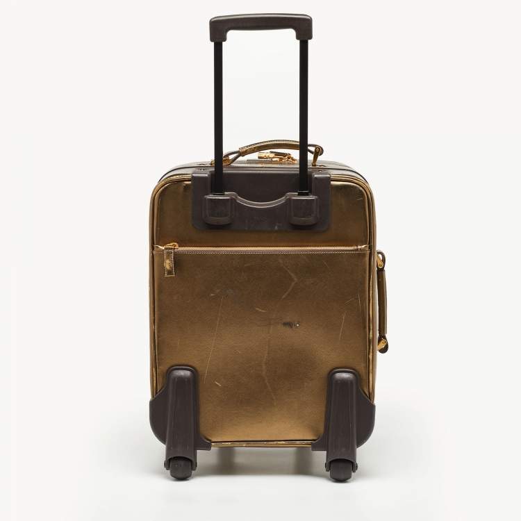 Pre Owned Prada Metallic Gold Saffiano Leather Travel Rolling Trolley Luggage