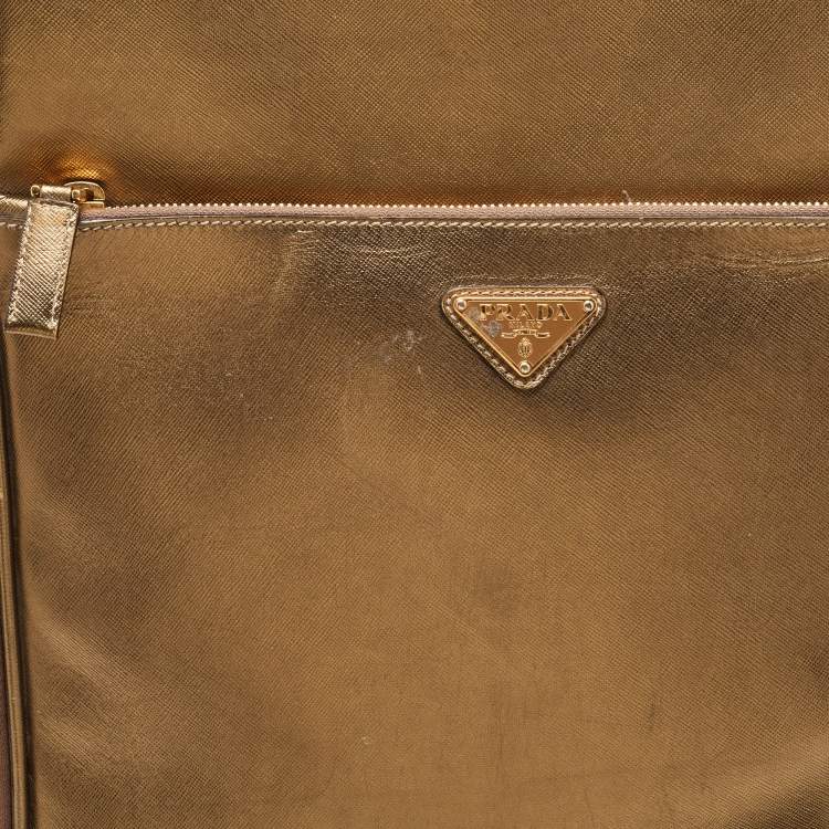 Pre Owned Prada Metallic Gold Saffiano Leather Travel Rolling Trolley Luggage