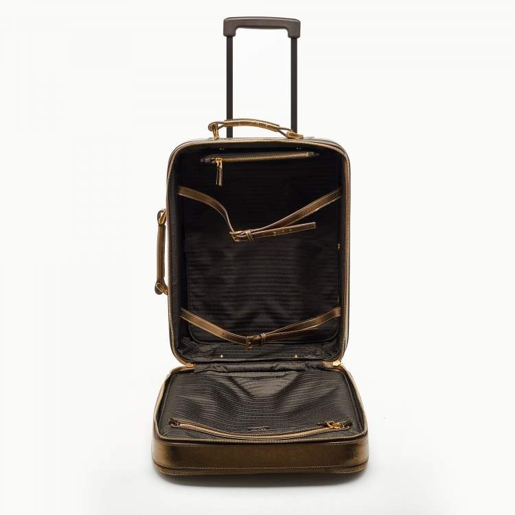 Pre Owned Prada Metallic Gold Saffiano Leather Travel Rolling Trolley Luggage