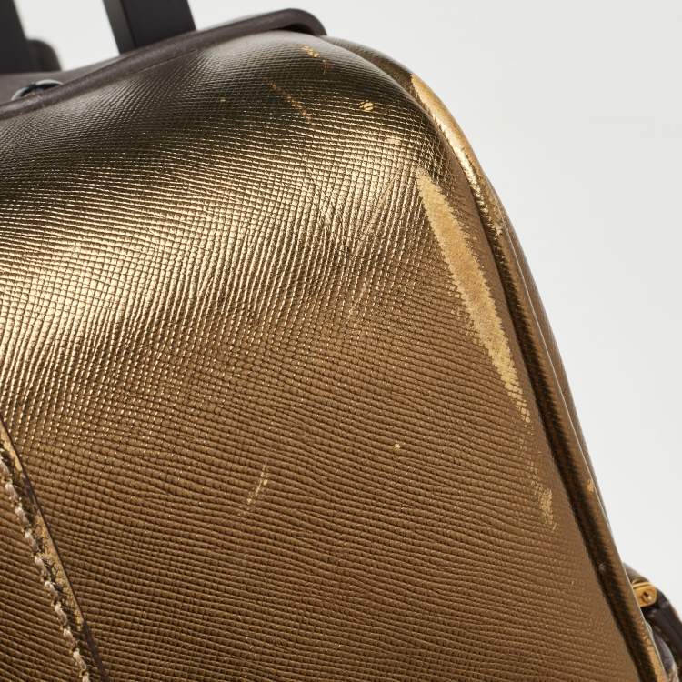 Pre Owned Prada Metallic Gold Saffiano Leather Travel Rolling Trolley Luggage