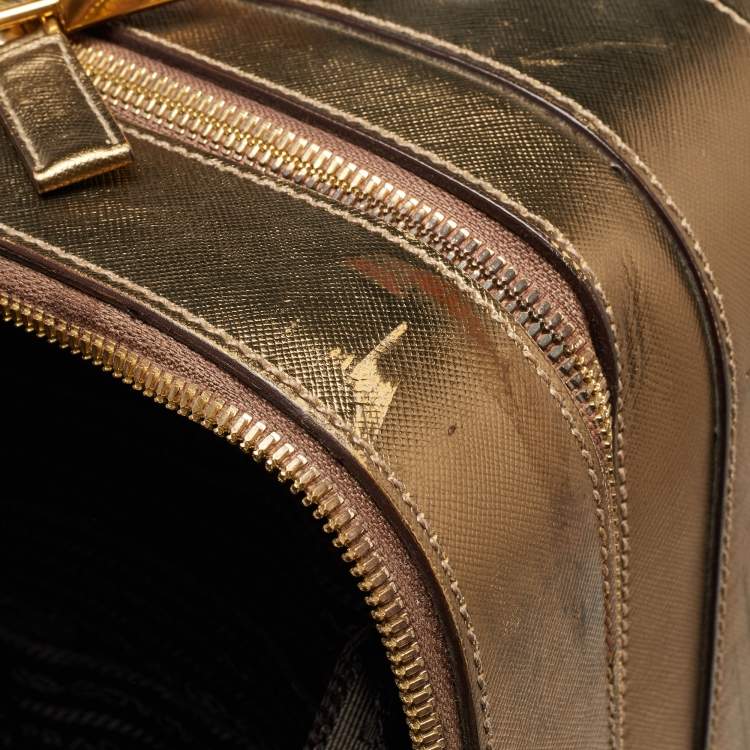Pre Owned Prada Metallic Gold Saffiano Leather Travel Rolling Trolley Luggage