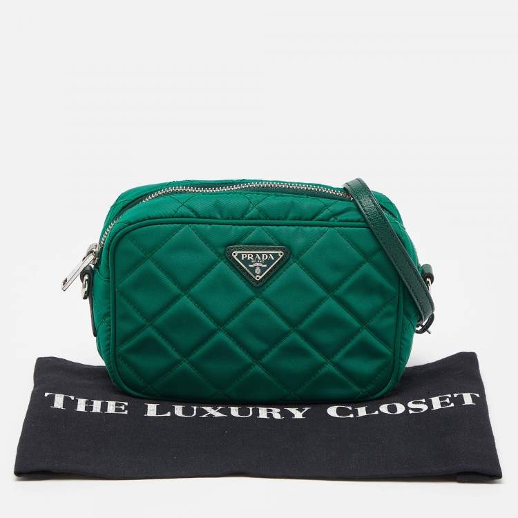 Pre Owned Prada Green Quilted Nylon and Leather Camera Crossbody Bag
