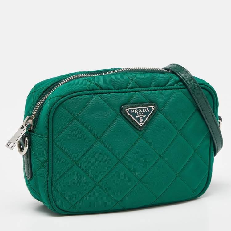 Pre Owned Prada Green Quilted Nylon and Leather Camera Crossbody Bag