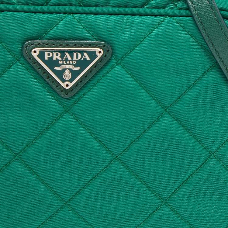 Pre Owned Prada Green Quilted Nylon and Leather Camera Crossbody Bag