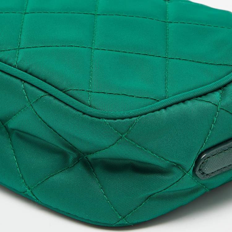 Pre Owned Prada Green Quilted Nylon and Leather Camera Crossbody Bag