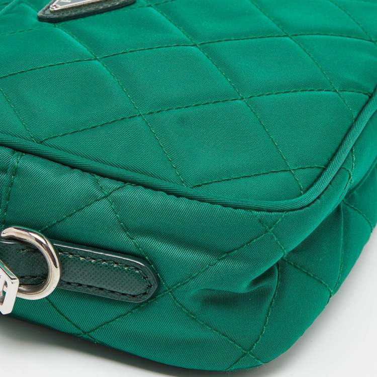 Pre Owned Prada Green Quilted Nylon and Leather Camera Crossbody Bag