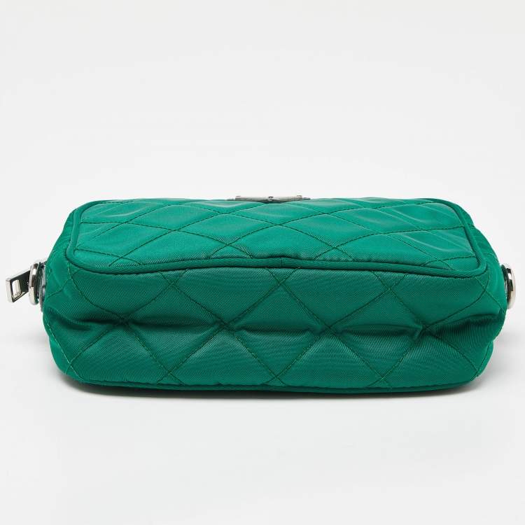 Pre Owned Prada Green Quilted Nylon and Leather Camera Crossbody Bag