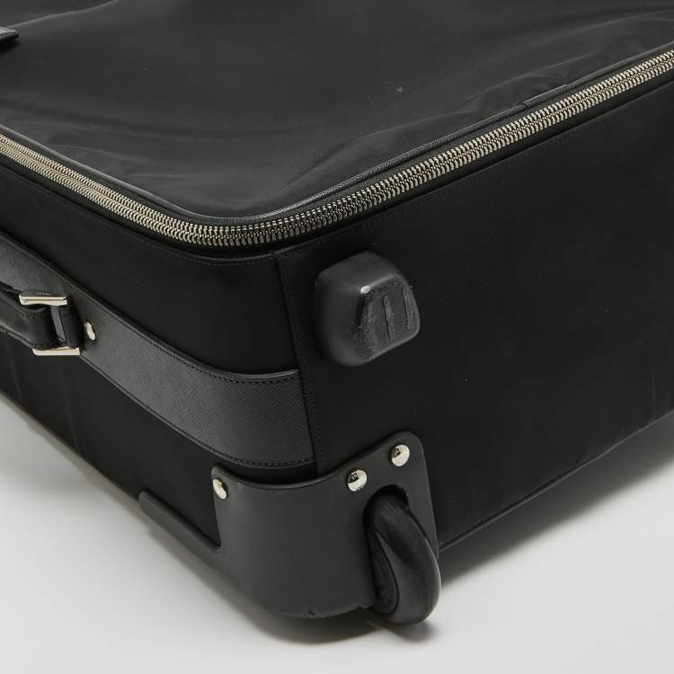 Pre Owned Prada Black Nylon and Saffiano Leather Trolley Rolling Luggage