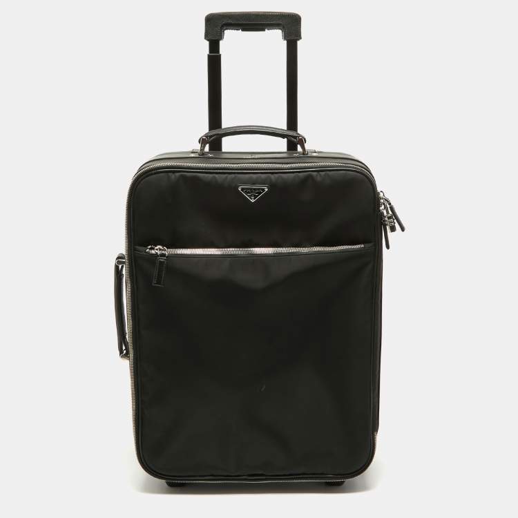 Pre Owned Prada Black Nylon and Saffiano Leather Trolley Rolling Luggage