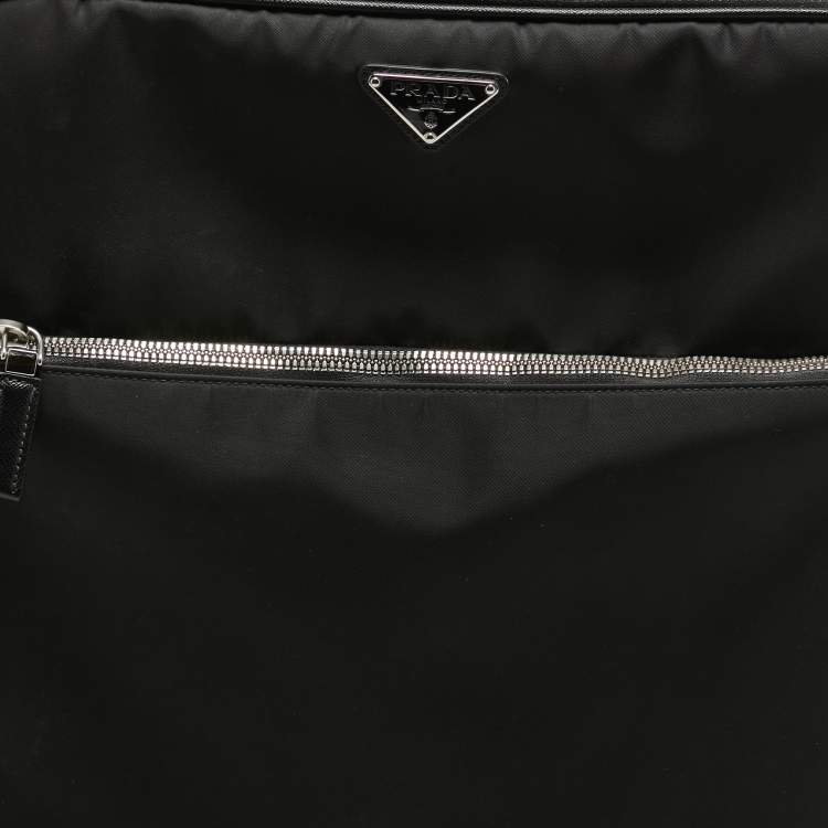 Pre Owned Prada Black Nylon and Saffiano Leather Trolley Rolling Luggage
