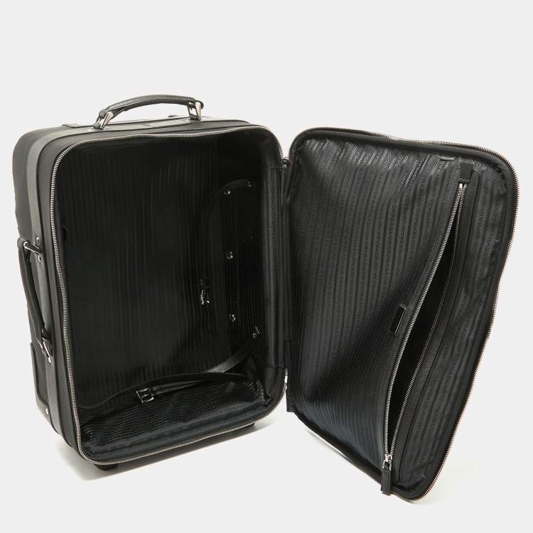 Pre Owned Prada Black Nylon and Saffiano Leather Trolley Rolling Luggage