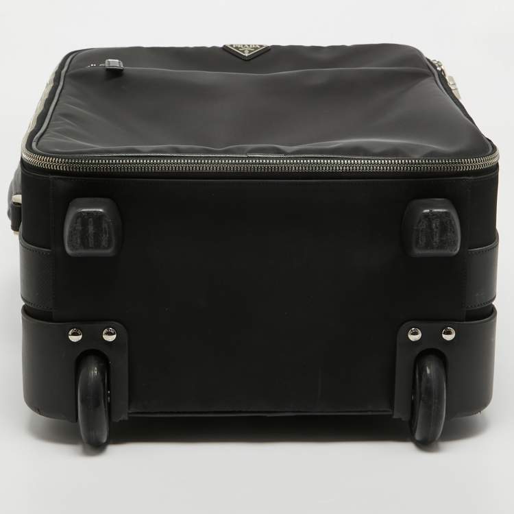 Pre Owned Prada Black Nylon and Saffiano Leather Trolley Rolling Luggage