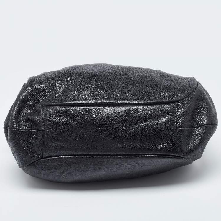 Pre Owned Prada Black Cervo Leather Chain Hobo