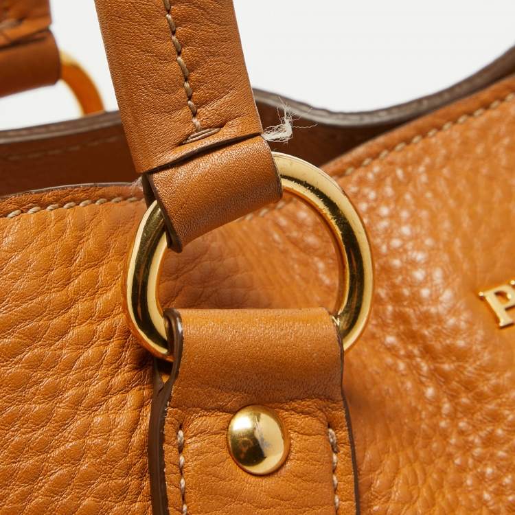 Pre Owned Prada Tan Vitello Daino Leather Side Zip Shopping Tote