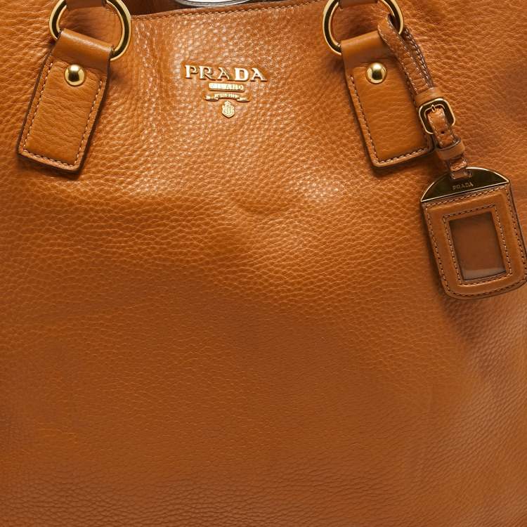 Pre Owned Prada Tan Vitello Daino Leather Side Zip Shopping Tote