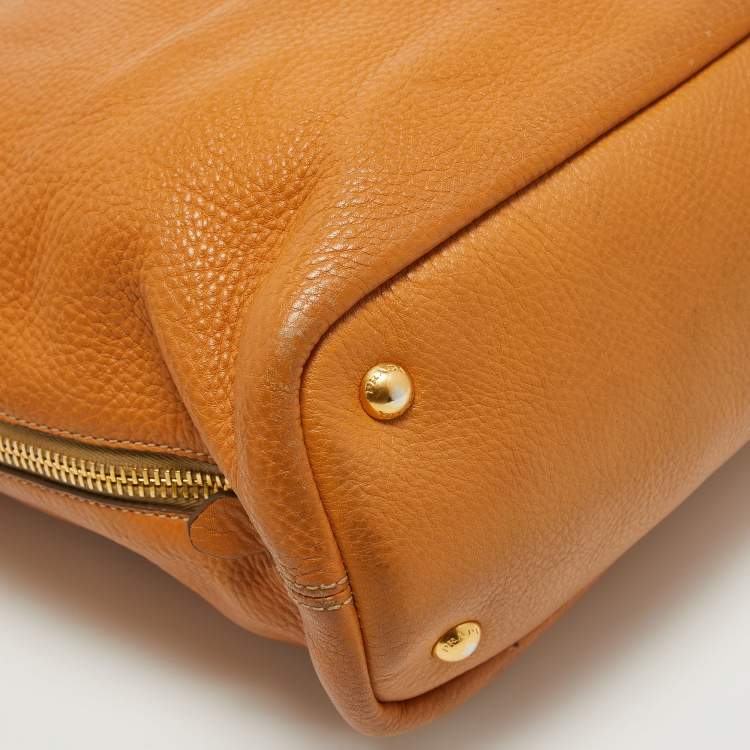 Pre Owned Prada Tan Vitello Daino Leather Side Zip Shopping Tote