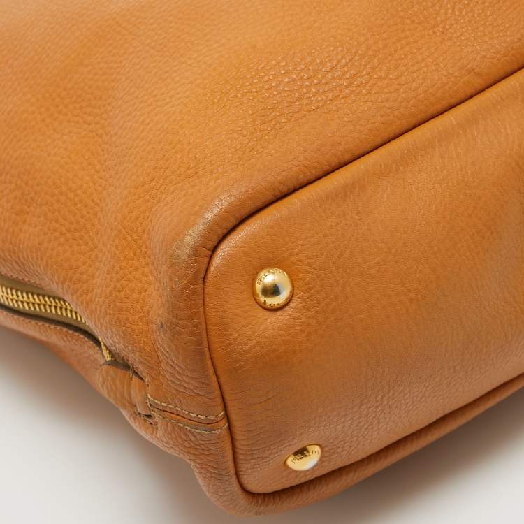 Pre Owned Prada Tan Vitello Daino Leather Side Zip Shopping Tote