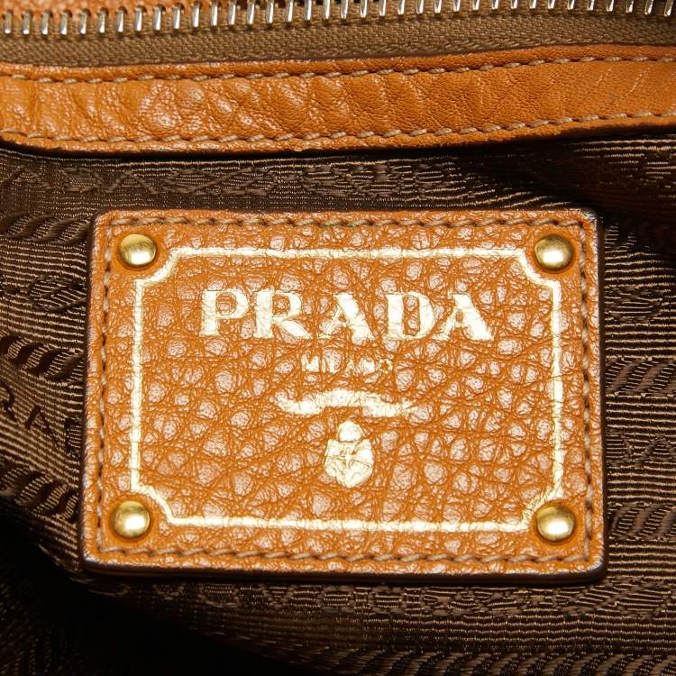 Pre Owned Prada Tan Vitello Daino Leather Side Zip Shopping Tote