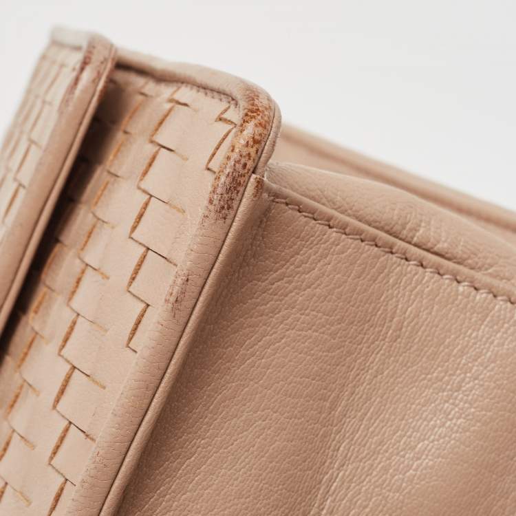 مملوكة مسبقًا Prada Beige Madras Woven Leather Chain Flap Bag