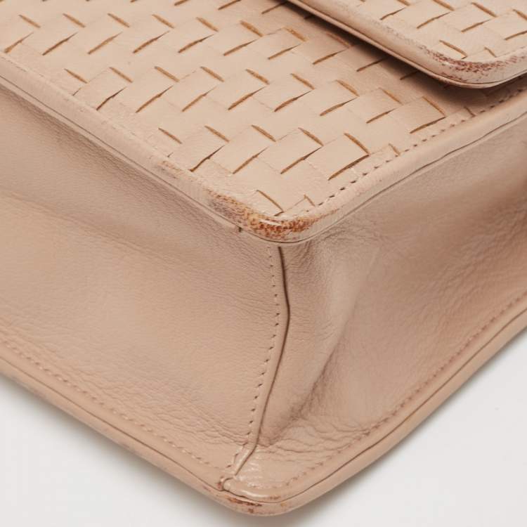 مملوكة مسبقًا Prada Beige Madras Woven Leather Chain Flap Bag