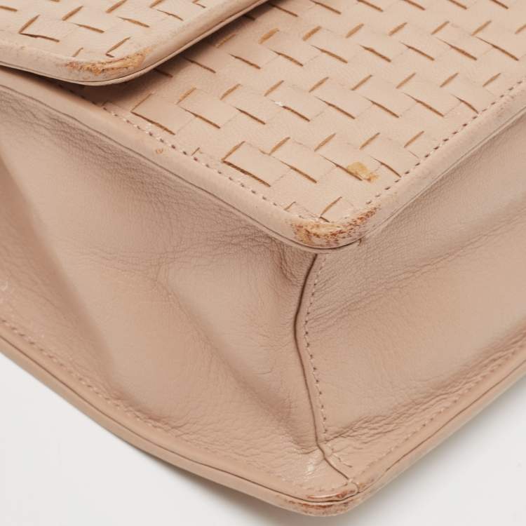مملوكة مسبقًا Prada Beige Madras Woven Leather Chain Flap Bag