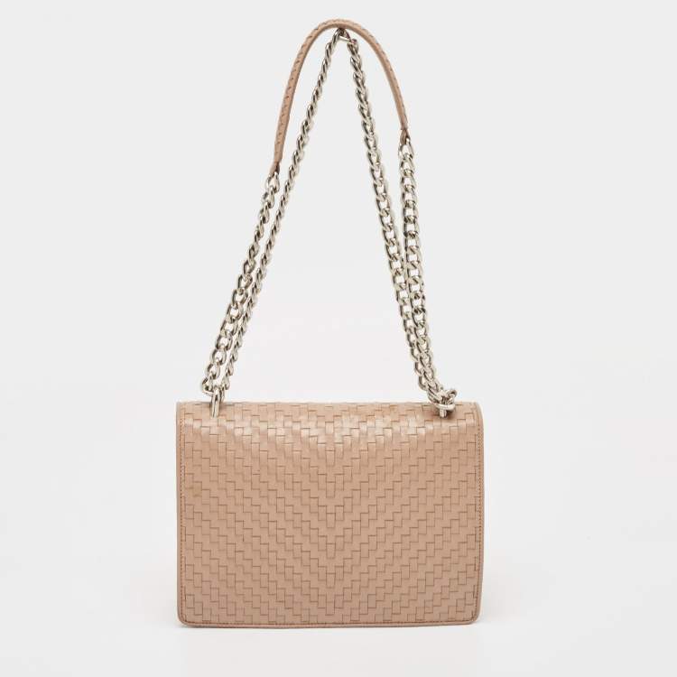 مملوكة مسبقًا Prada Beige Madras Woven Leather Chain Flap Bag