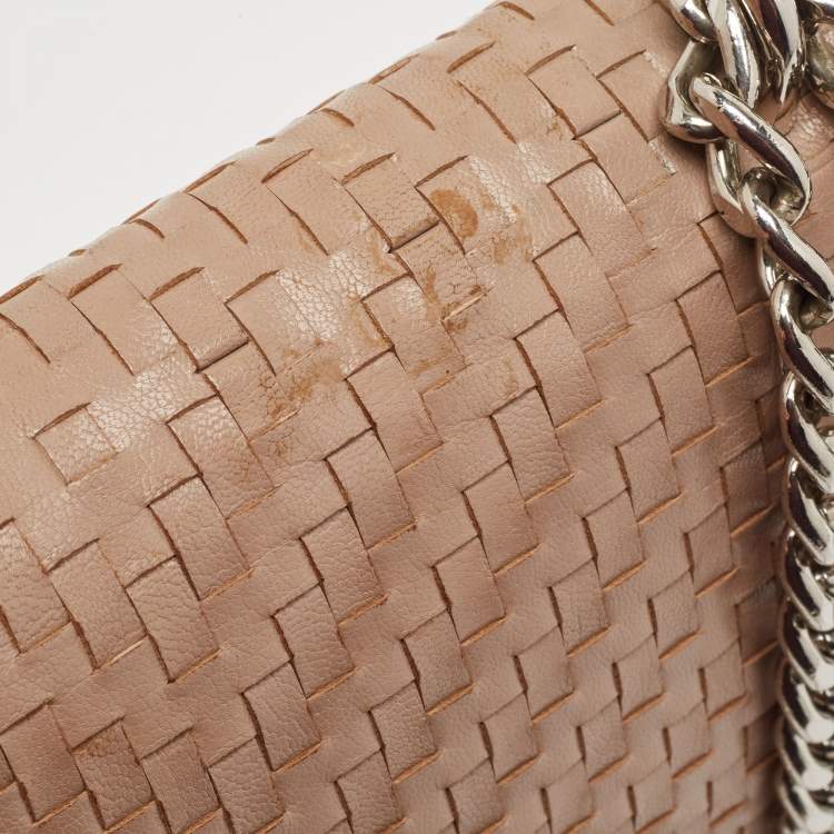 مملوكة مسبقًا Prada Beige Madras Woven Leather Chain Flap Bag