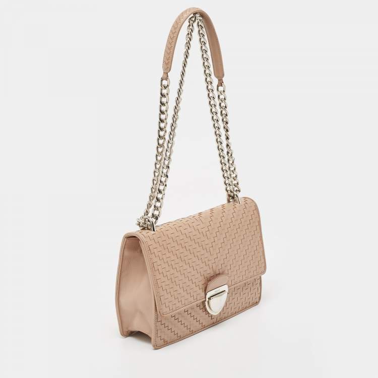 مملوكة مسبقًا Prada Beige Madras Woven Leather Chain Flap Bag
